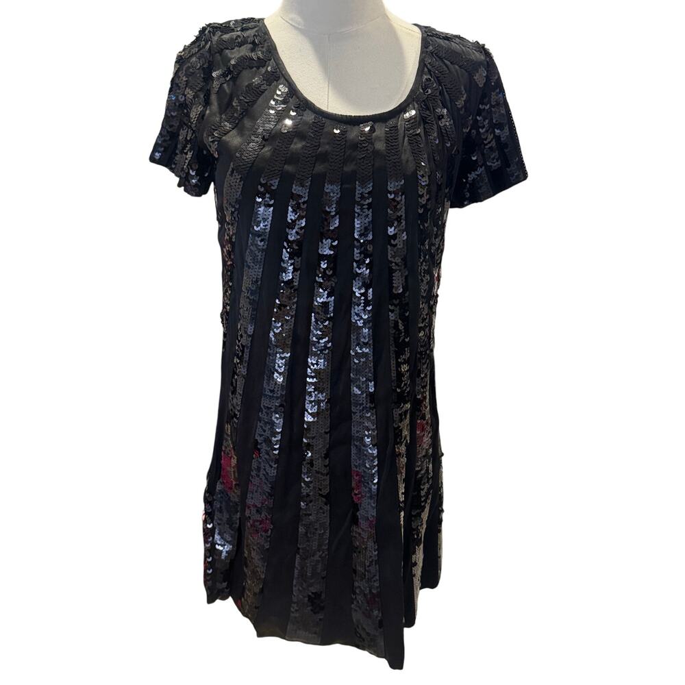 Amelia Austin Y2K Silk Blend Sequin  Mini Dress Black Italy S NWT
